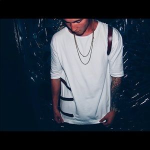 White quarter sleeve with red leather accent